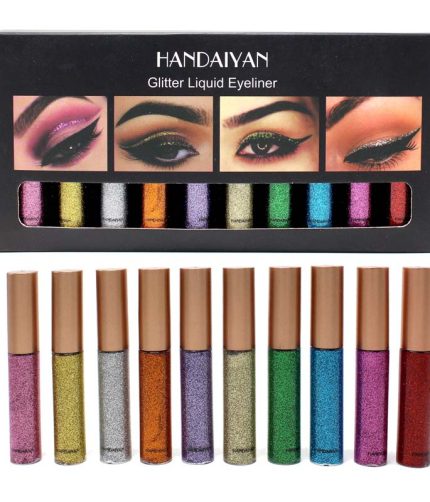 HANDAIYAN 10Pcs/Set Glitter Eyes Make Up Liner For Women Easy to Wear Waterproof  Liquid Eyeliner 10colours