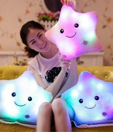 34CM Creative Stuffed Star Shaped Pillow Light Pillow Gifts For Girls/LED Flash Light Hold pillow five star Doll Plush Animals