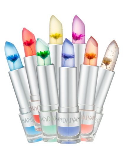 Free sample 8 color Flowers  jelly clear discoloration private label base containers tube lip balm gloss lipstick