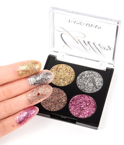 HANDAIYAN 4 Colors Eyeshadow Palette Makeup Cosmetics Diamond Glitter Metallic 4 Color Pigmented Professional Mini Shadow Kit