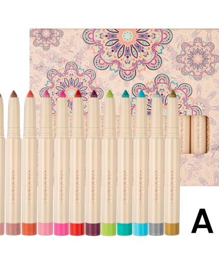 HANDAIYAN 12 color eye shadow pen set double head with pencil sharpener eye shadow stick rainbow earth color eye shadow K1