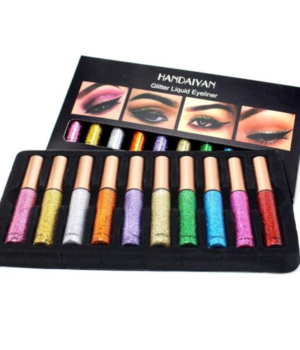 HANDAIYAN 10pcs/box Glitter Liquid Eyeliner Sequin Shimmer Waterproof Metallic Eye Liners Silver Gold 10colours in one box