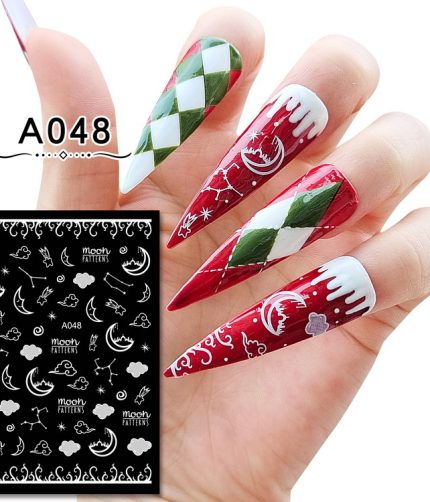 White Snowflakes Embossed Sticker Christmas New Year Nail Art Design Winter Charms Flower Manicure Slider Decals  HH