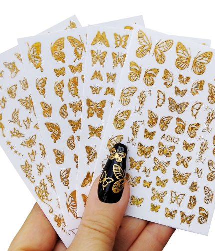 A059-A062 4 Colors Nail Stickers Laser Butterfly 16 Styles Nail Water Decal Stickers Decoration Manicures K1