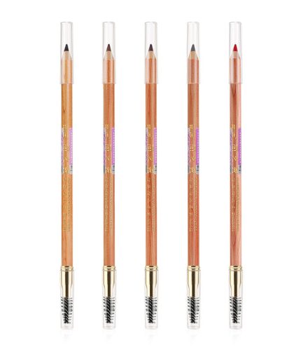 Double head embroidered eyebrow pencil hot sale dark brown waterproof custom 5 color matte wooden eyebrow pencil