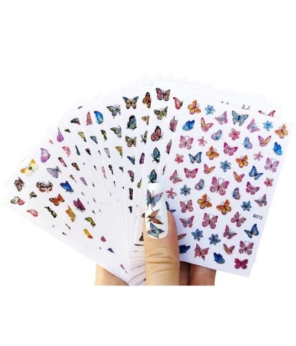 B001-B016 Laser Butterfly  Nail Sticker Silver Slider Decoration DIY Nail Art Stickers  16 Styles K1