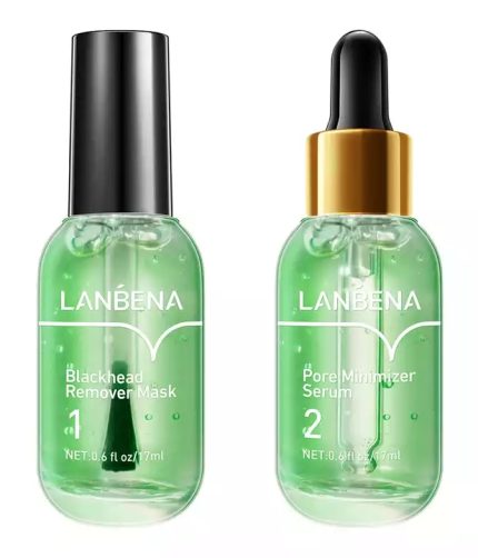 LANBENA Green Tea Blackhead Remover Kit Blackhead Mask Nose Strips Pore Moisturizing Tightening Serum