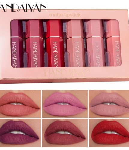 HANDAIYAN 6pcs in one box Velvet Matte Lipstick Waterproof Pigment Lipstick Long Lasting Lipstick Never Fade Lip Stick Makeup