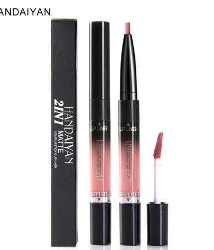 HANDAIYAN   2 in 1 double Lip Liner and Lipgloss Lipliner Pen Lipgloss with Lip Liner  lip liner set   high quality  lipstick