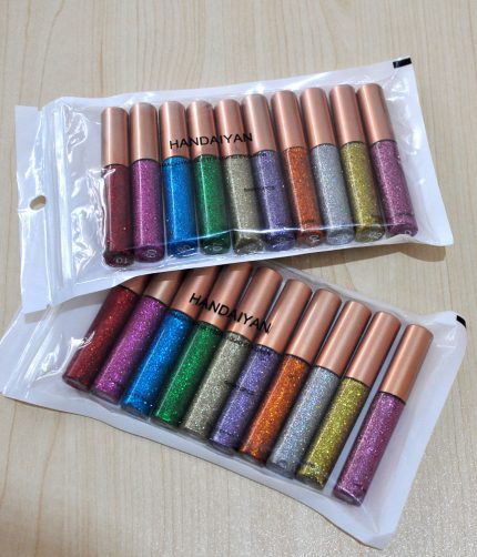 HANDAIYAN 10pcs/bag Glitter Liquid Eyeliner Set  Makeup Liner Shimmer Pigment Silver Gold Metallic Shining Eyeliner