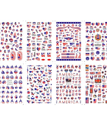 Celebrate Independence Day USA America UK Flags Adhesive Nail Art Stickers Decals Manicure Ornaments  HH