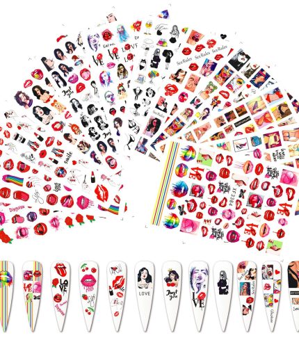 Sexy Red Lips Stickers For Nails Adhesive Sliders Cool Lady Stickers For Manicure Cartoon Rose DIY Decor Tip HH