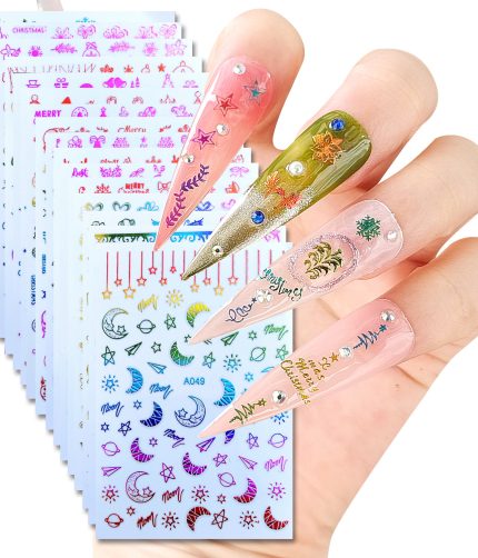 Christmas Silver Snowflakes Nail Art Foil color gradient Stickers 3D Nail Art Decals Designer Manicure Decoration HH